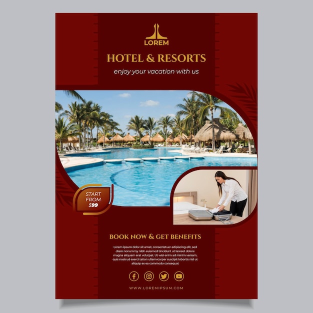 Professioneller hotelinformationsflyer mit foto