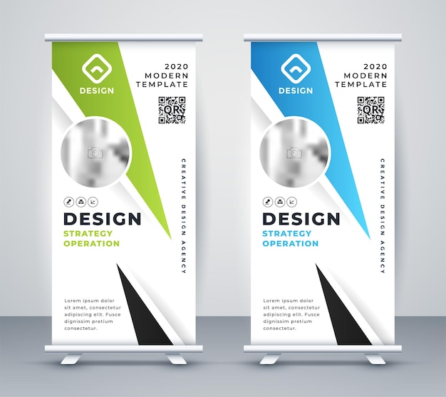 Kostenloser Vektor professionelles rollup-banner in geometrischer form