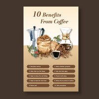 Kostenloser Vektor profitieren sie von kaffee, gesunde kaffee arabica bräter, infografik aquarell illustration