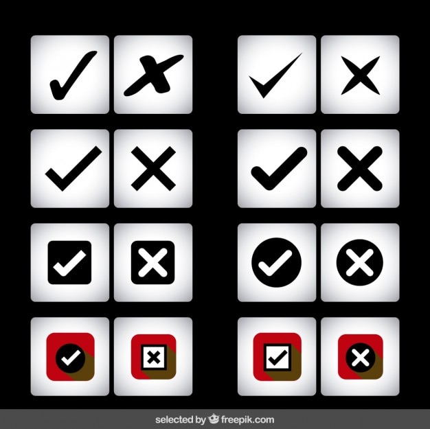 Kostenloser Vektor prüfen und quer ikonen-sammlung