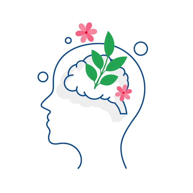 psychische Gesundheit Wellness-Hintergrund mit Linienstil Mensch Kopf