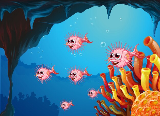 Pufferfische innerhalb der Seehöhle