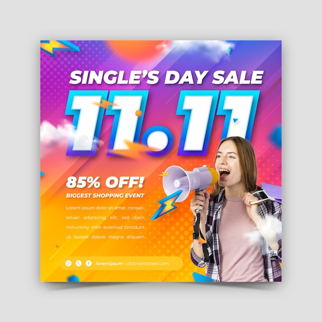 Quadratische banner-vorlage mit farbverlauf für den singles-day-verkauf am 11.11