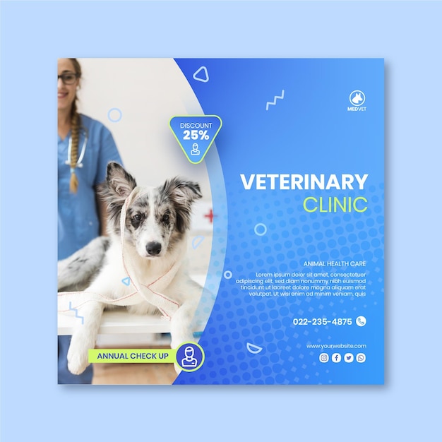 Quadratische flyer-vorlage der veterinärklinik