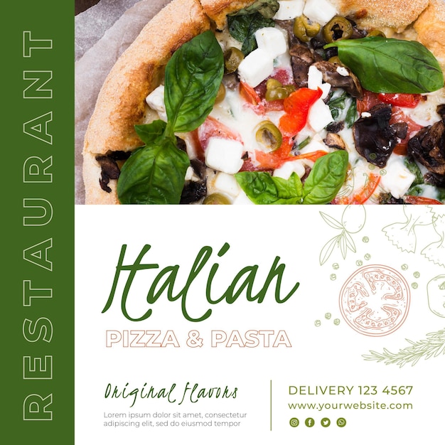 Kostenloser Vektor quadratische flyer-vorlage für italienisches restaurant