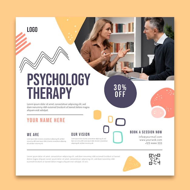 Kostenloser Vektor quadratische flyer-vorlage für psychologietherapie