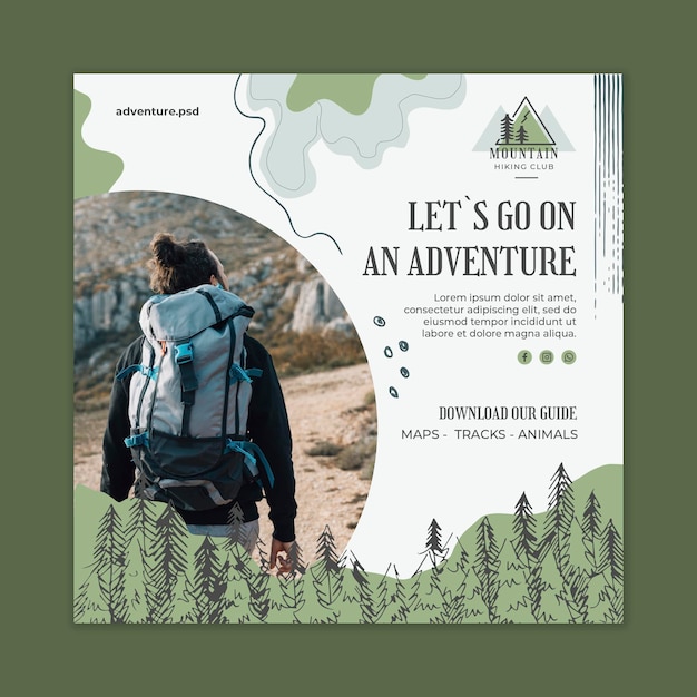 Quadratische Flyer-Vorlage zum Wandern und Klettern