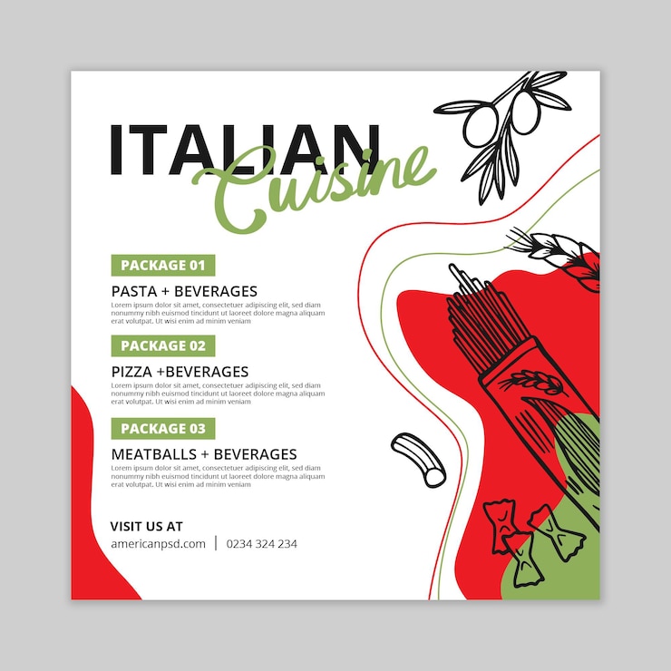 Kostenlose Vektor quadratische flyervorlage für italienisches essen