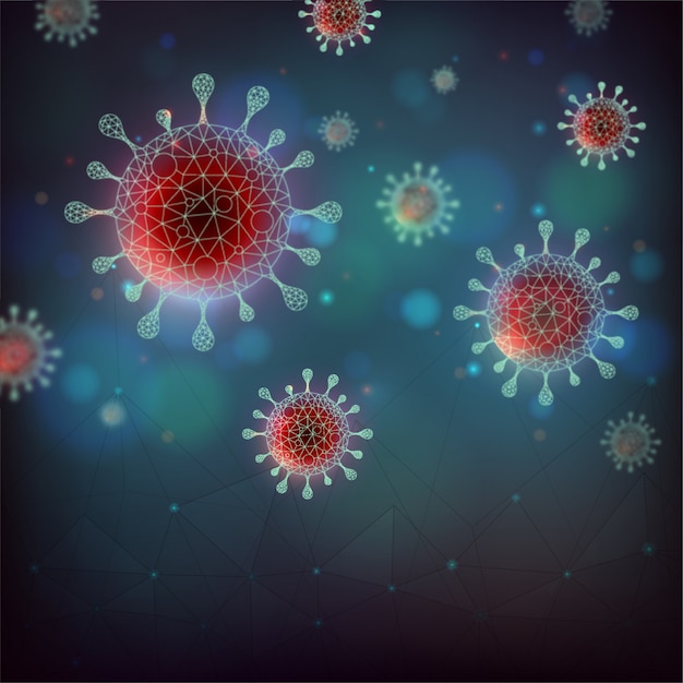 Quadratischer abstrakter Covid-19-Hintergrund. Neuartige Coronavirus (2019-nCoV) -Vektorillustration in Blauton