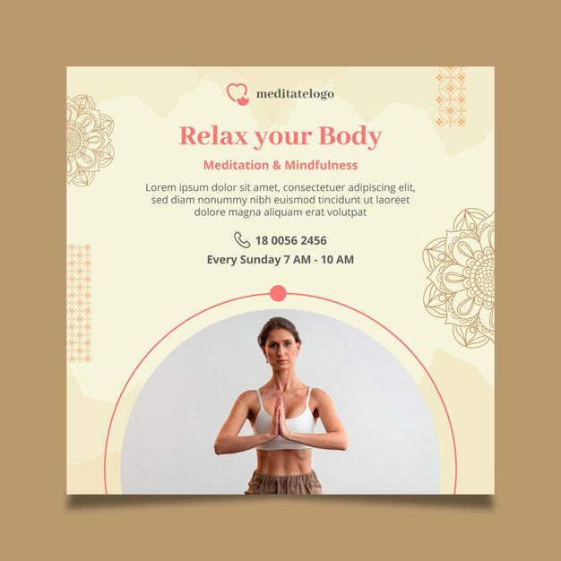 Quadratischer Flyer für Meditation und Achtsamkeit