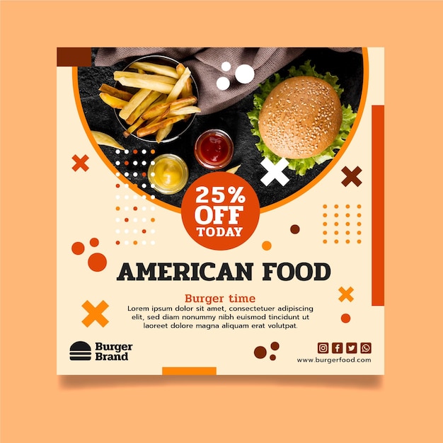 Kostenloser Vektor quadratischer flyer mit amerikanischem essen