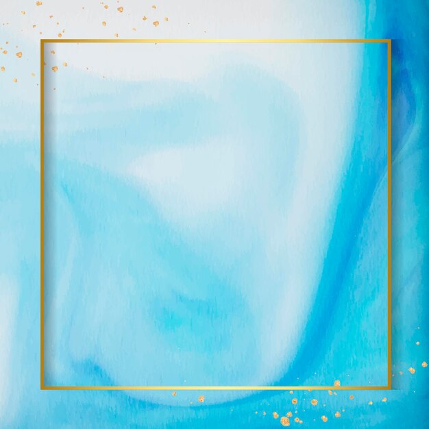 Quadratischer Goldrahmen auf abstraktem blauem Aquarellvektor