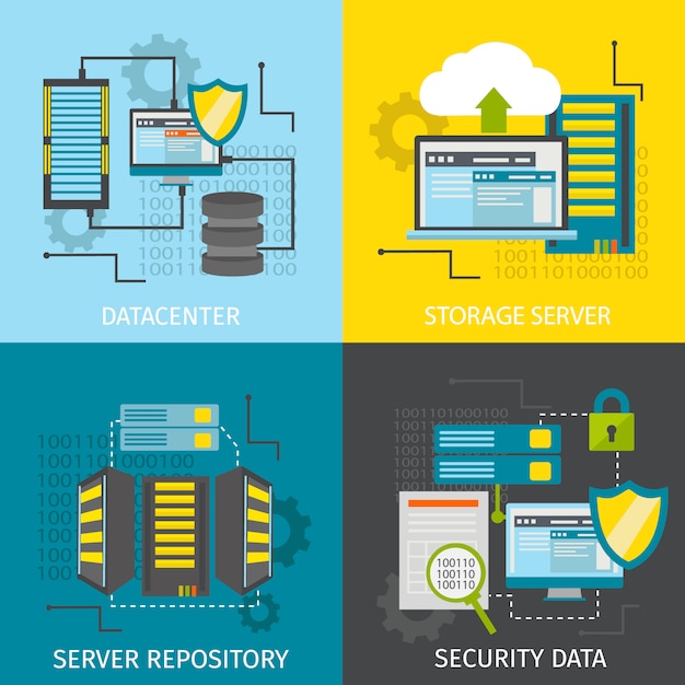 Kostenloser Vektor quadratisches datencenter-symbolset