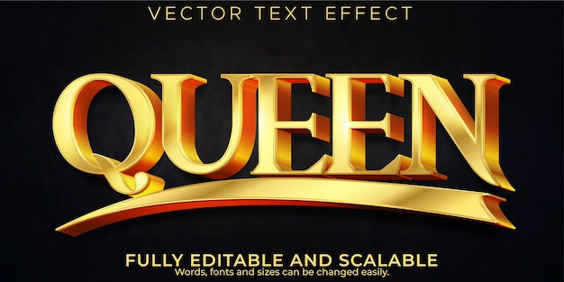 Kostenloser Vektor queen-texteffekt, editierbarer königlicher und goldener textstil