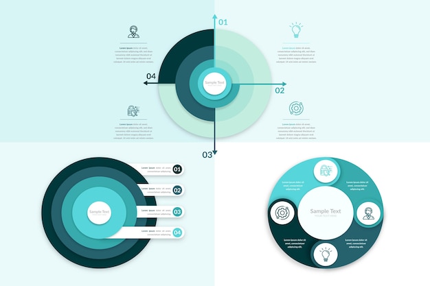 Kostenloser Vektor radiale infografik-sammlung mit farbverlauf