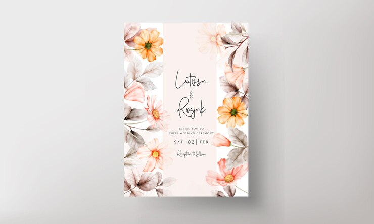 Rahmen von Aquarellblumen auf Hochzeitseinladungskarte