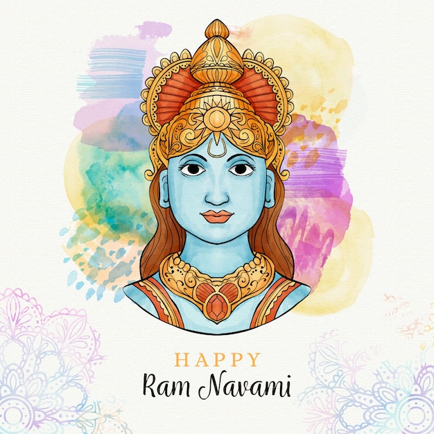 Ram Navami mit Flecken in Aquarell