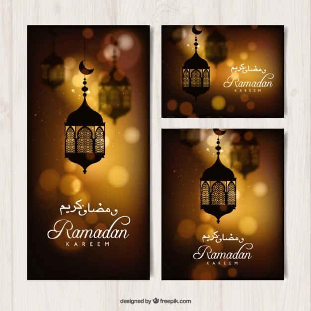 Kostenloser Vektor ramadan banner mit bokeh-effekt