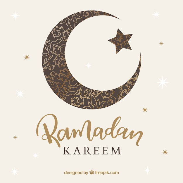 Kostenloser Vektor ramadan-hintergrund mit gezeichneter art des mondes in der hand
