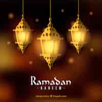 Kostenloser Vektor ramadan-hintergrund mit lampen in unscharfer art