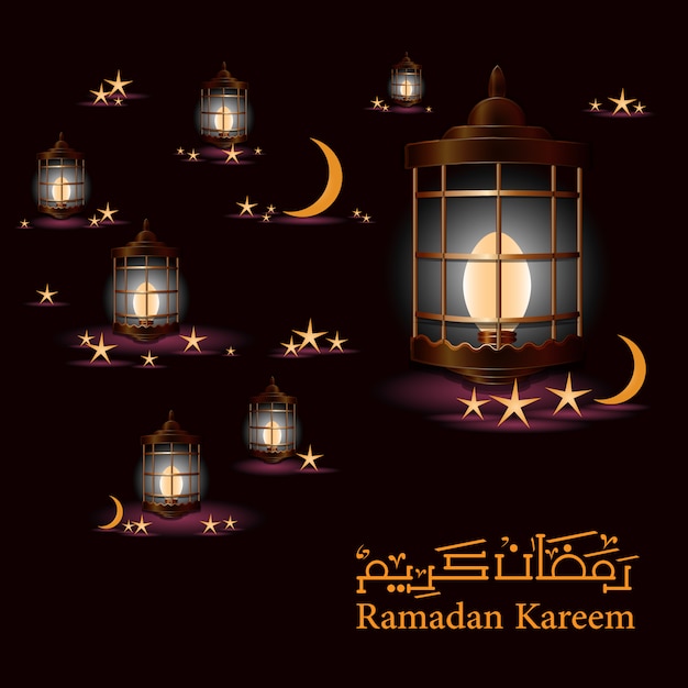 Kostenloser Vektor ramadan hintergrund mit lampen und monden