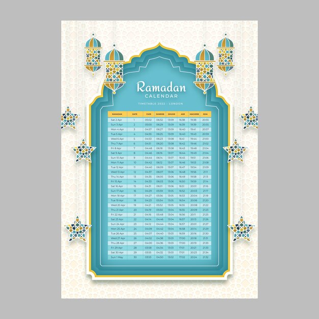 Ramadan-Kalendervorlage im Papierstil
