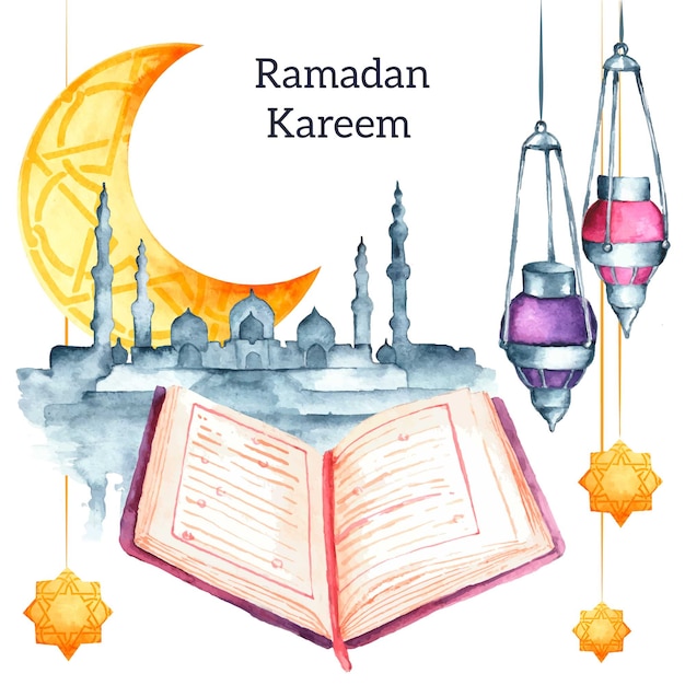 Kostenloser Vektor ramadan kareem aquarell hintergrund