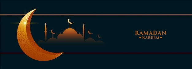 Kostenloser Vektor ramadan kareem festival banner mit moschee und mond