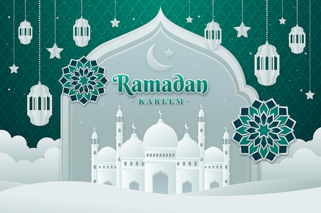 Ramadan Kareem Illustration im Papierstil