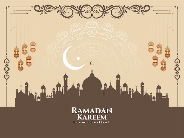 Ramadan Kareem schöner islamischer Festivalmoschee-Hintergrunddesignvektor
