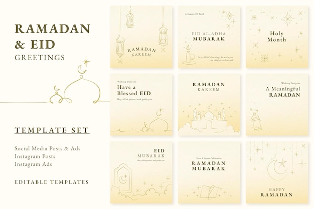 Ramadan-postvorlagenvektorsatz für social-media-post
