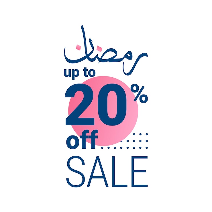 Kostenlose Vektor ramadan super sale erhalten sie bis zu 20 rabatt auf banner mit gepunktetem hintergrund