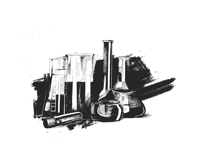 Reagenzgläser isoliert auf weiß Laborglas handgezeichnete Skizze Vektor-Illustration