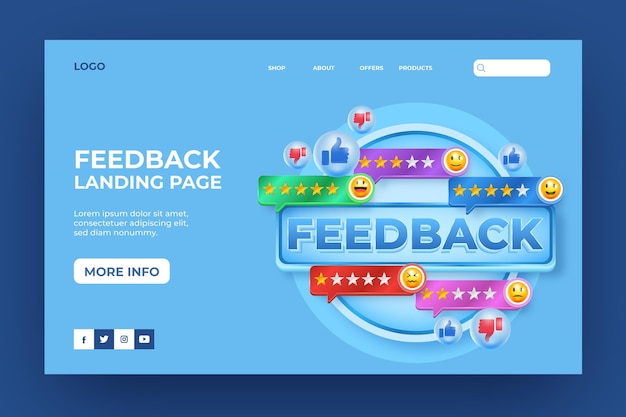 Realistische 3d-feedback-landingpage