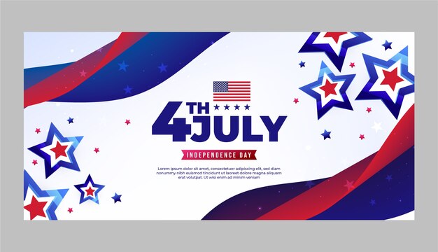 Realistische 4. Juli horizontale Bannervorlage mit Sternen