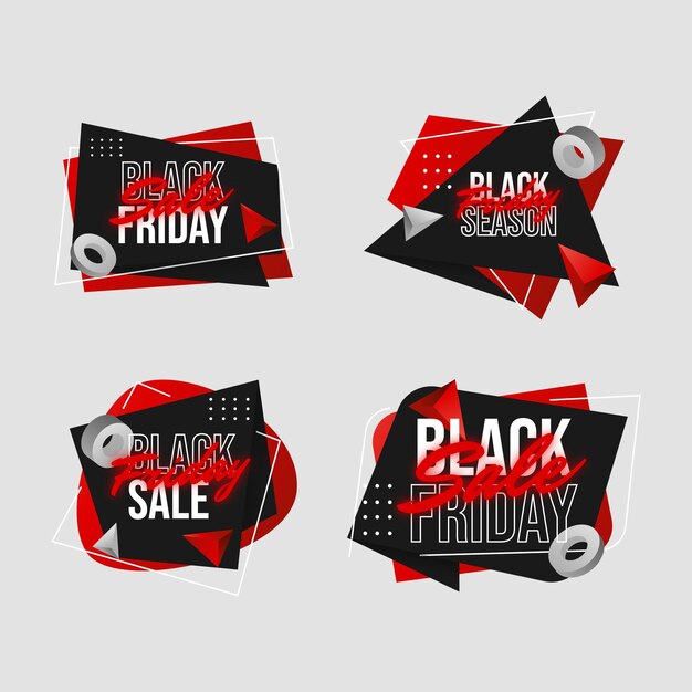 Realistische Black Friday-Sale-Abzeichen-Kollektion