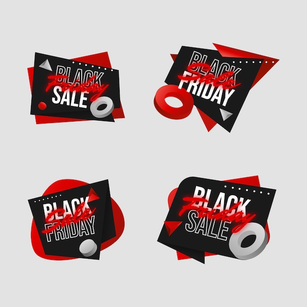 Realistische Black Friday-Sale-Abzeichen-Kollektion