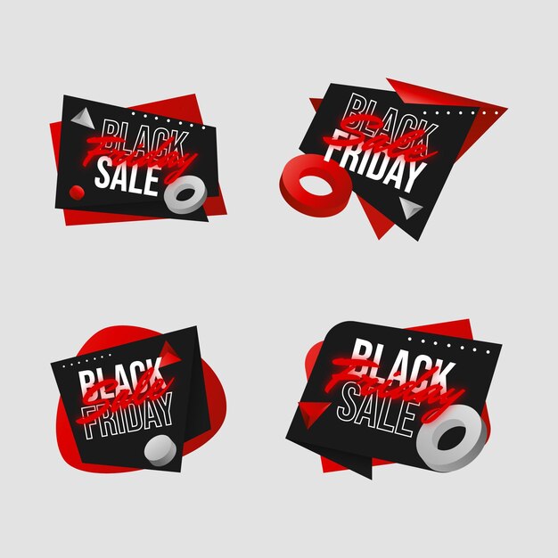 Realistische Black Friday-Sale-Abzeichen-Kollektion