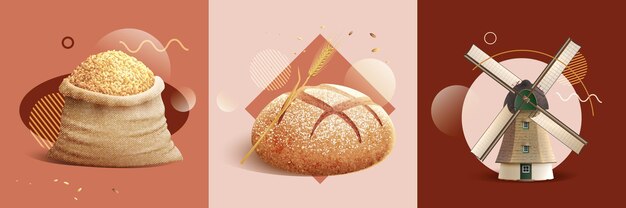 Realistische Brotproduktionssatzillustration