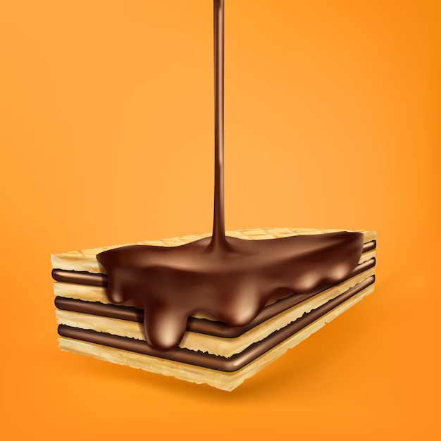 Kostenloser Vektor realistische darstellung einer waffel mit schokolade mit pralinen gefüllt.