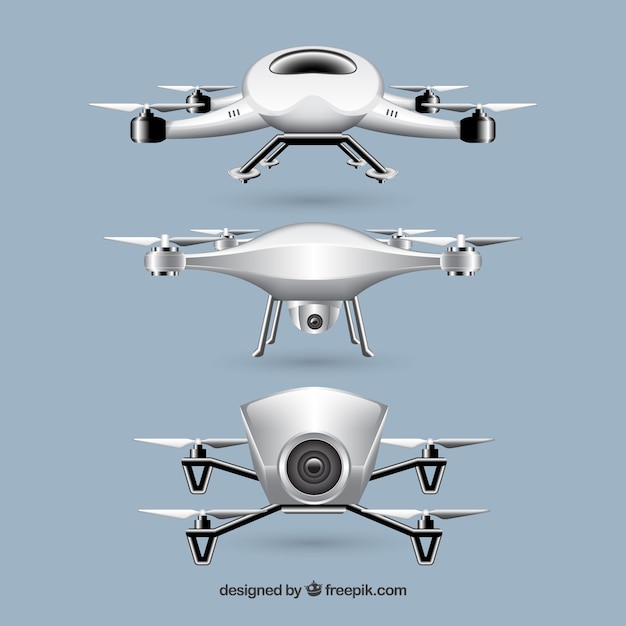 Kostenloser Vektor realistische drohne satz von drei
