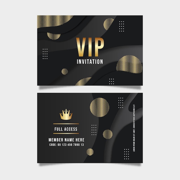 Realistische dunkle vip-kartenvorlage mit goldenen details