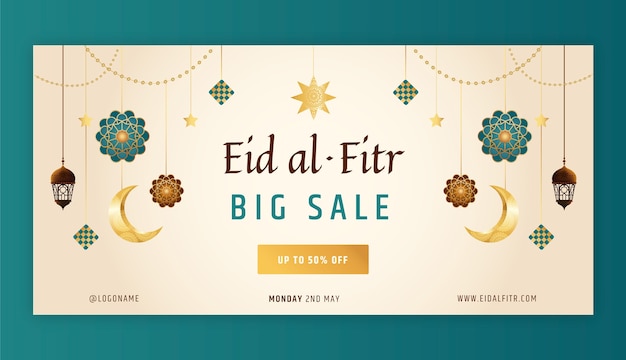 Realistische eid al-fitr verkauf horizontale bannervorlage