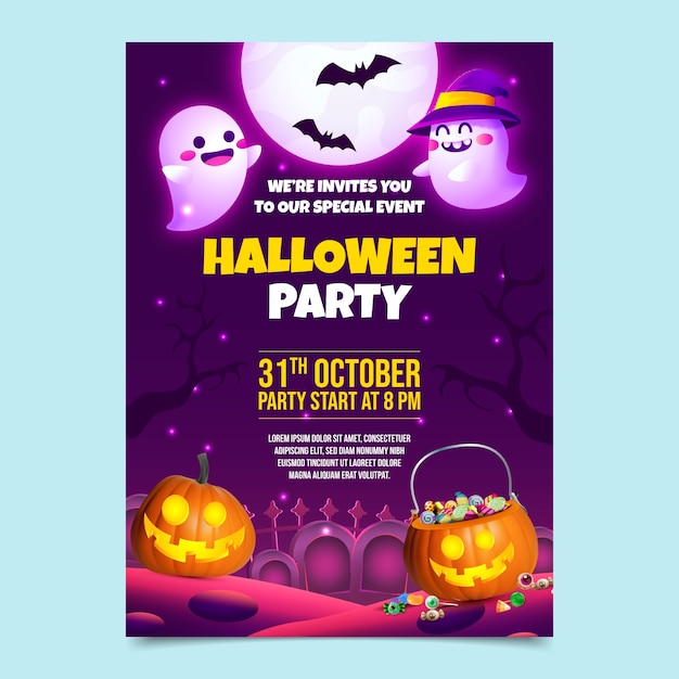 Realistische einladungsvorlage für eine halloween-feier