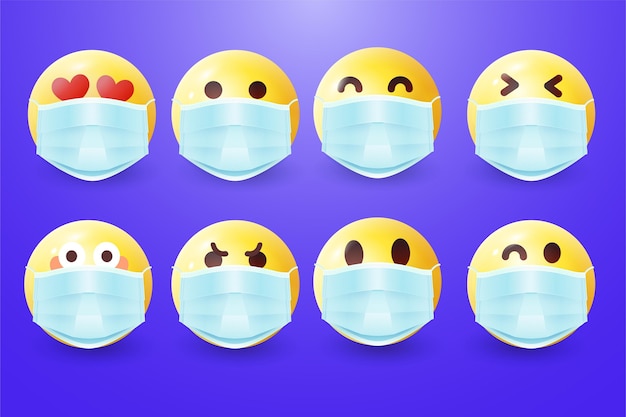 Kostenloser Vektor realistische emojis mit gesichtsmasken