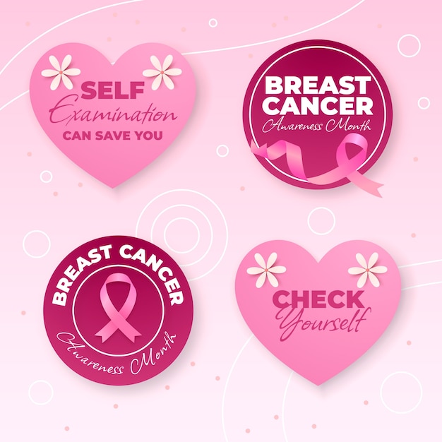 Kostenloser Vektor realistische etikettensammlung für den brustkrebs-bewusstseinsmonat