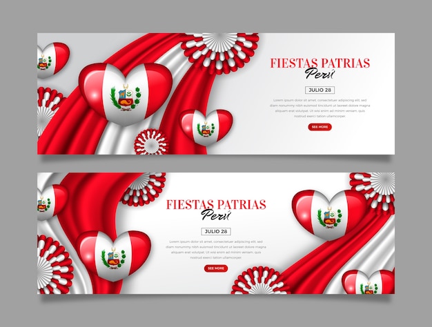 Kostenloser Vektor realistische fiestas patrias horizontale banner mit herzförmigen luftballons