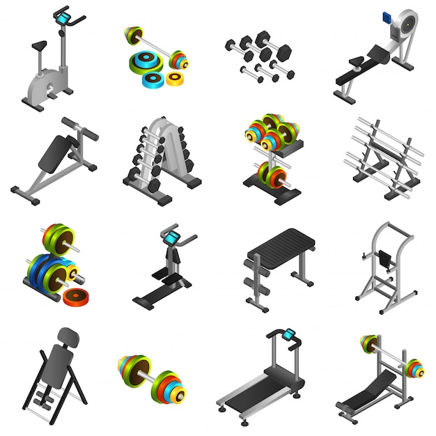 Realistische fitnessgeräte icons set