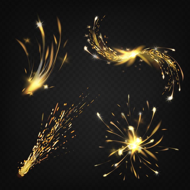 Kostenlose Vektor realistische funkenbildung beim schweißen oder schneiden von metall, feuerwerk hell leuchtender komet