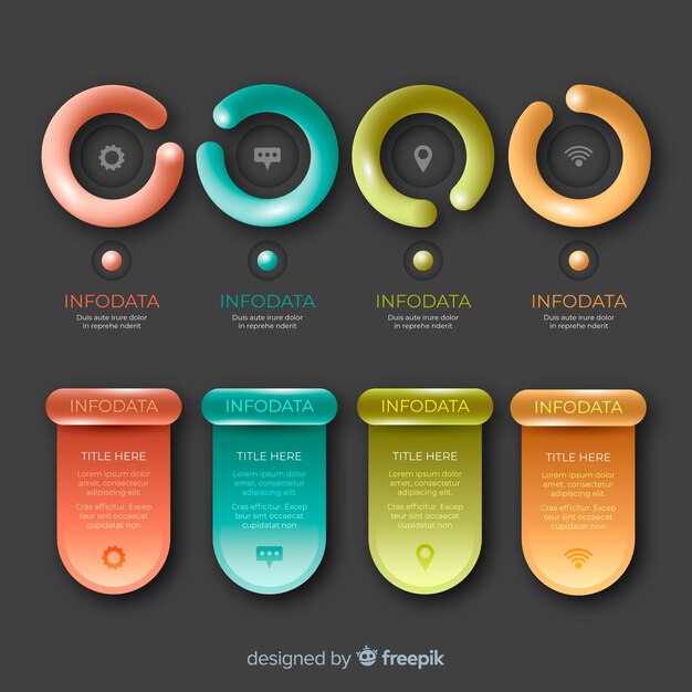 Kostenloser Vektor realistische glänzende infografik schritte
